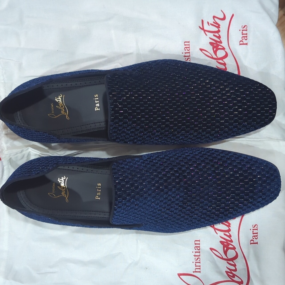 New Size 46 Christian Louboutin Dandy Chick Blue Velvet Loafers